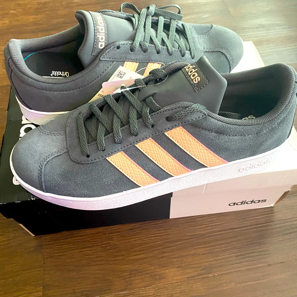 Adidas pink and grey court sneakers new in box 8.5